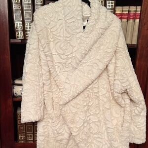 Adrienne Landau White Fur Trim Coat